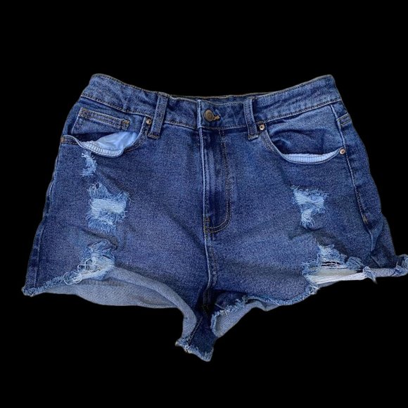 NWOT NO BOUNDARIES Women 28 Juniors 9  High Rise Distressed Stretch Denim Shorts - Picture 6 of 6